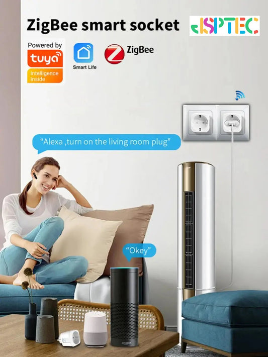 Tuya Smart Plug Zigbee EU 16A/20A – Smart Socket with Power Monitor, Timing & Voice Control (Alexa & Google Home Compatible)