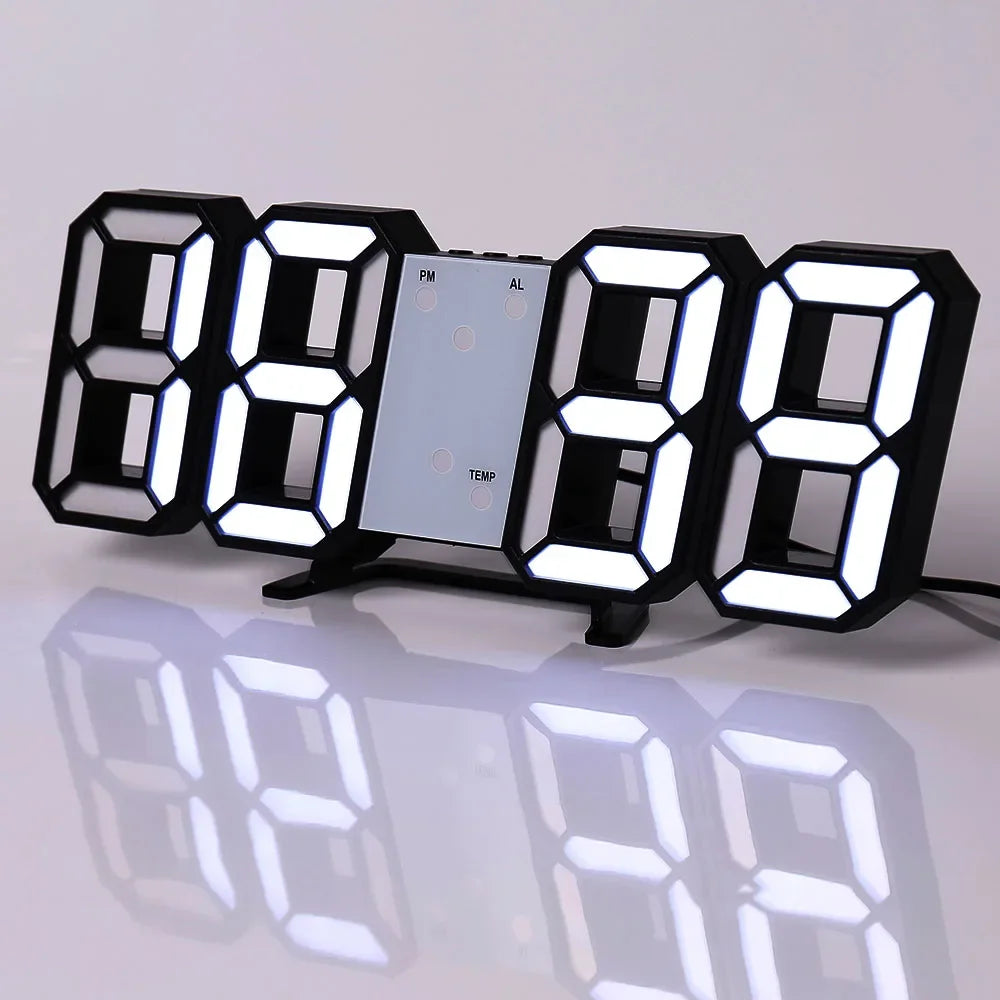 Wall Clock Digital Alarm Modern Kitchen Electronic Smart 3D USB Power Supply LED Time Date Temperature Display Desktop Bedroom