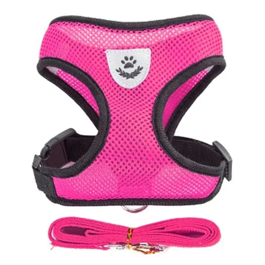 Adjustable Cat Harness Vest & Walking Lead – Polyester Mesh Dog Harness for Small & Medium Pets