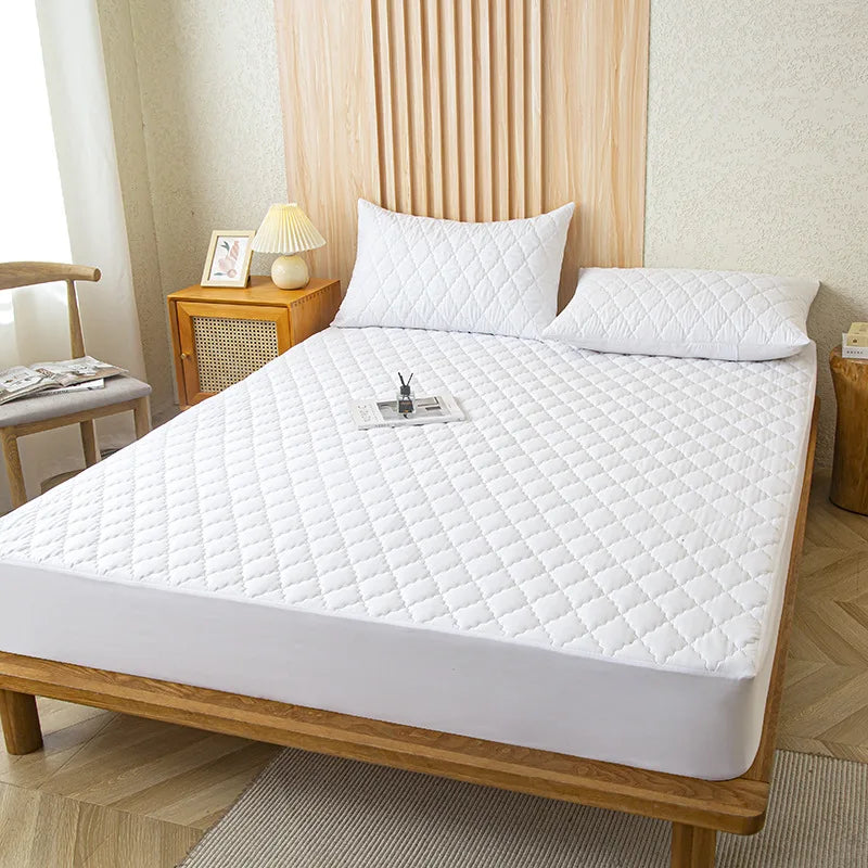 Waterproof Throw Mattress Cover & Fitted Sheet – Mattress Protector in Gray & White, Multi-Size (Single, Double, 140cm, 160cm)
