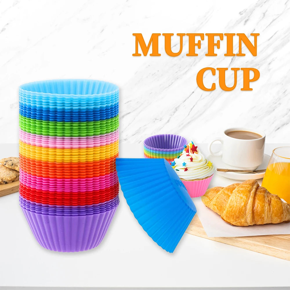 12pcs Silicone Cake Molds – Round & Heart Shape Muffin & Cupcake Baking Molds, BPA-Free Bakeware