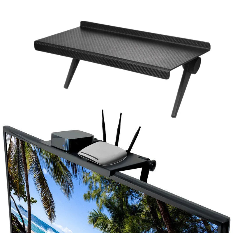 Home Organizer Adjustable TV Screen Top Shelf Rack – Computer Monitor & Desktop Display Stand with Router Storage
