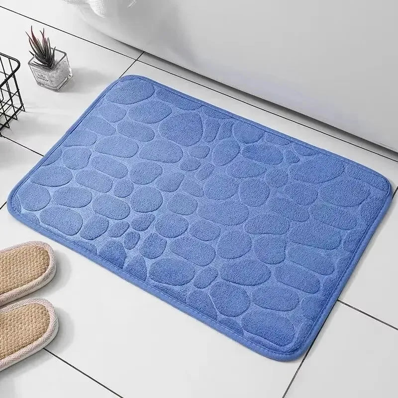 1PC Memory Foam Embossed Velvet Carpet – Non-Slip Cobblestone Floor Mat for Bathroom & Living Room
