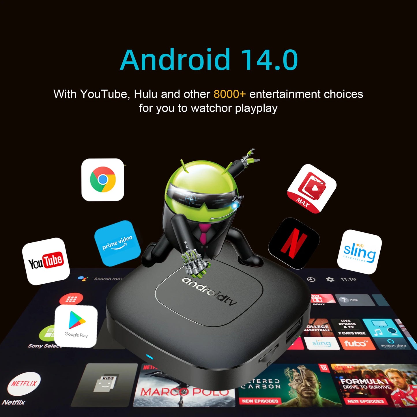 Mortal T1 WiFi6 Smart TV Box – Android 14, Allwinner H313, 2GB RAM 8/16GB Storage, Bluetooth, 4K Support, Free & Live TV