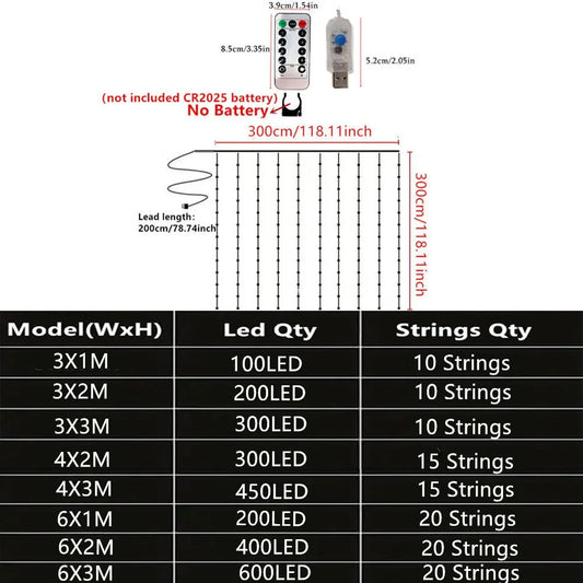 USB Curtain String Lights – 8 Modes LED Fairy Lights for Christmas, Halloween, Wedding & Home Decor