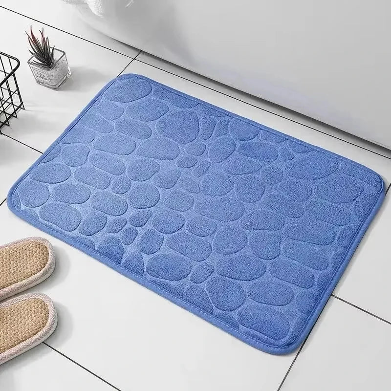1PC Memory Foam Embossed Velvet Carpet – Non-Slip Cobblestone Floor Mat for Bathroom & Living Room