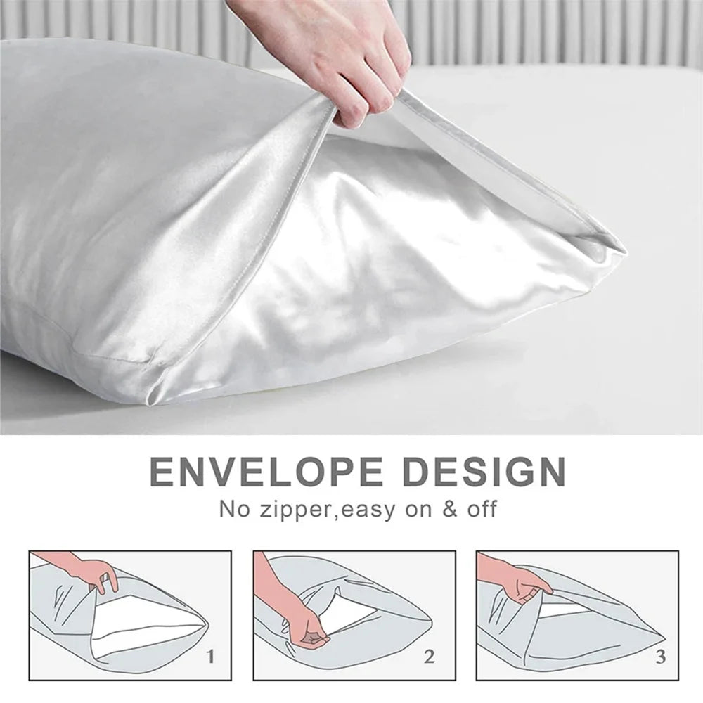 1pc Simulated Silk Smooth Plain Pillowcase Soft Double-sided White Black Grey Khaki Blue Pink Pillow Case Skin Friendly Bedding