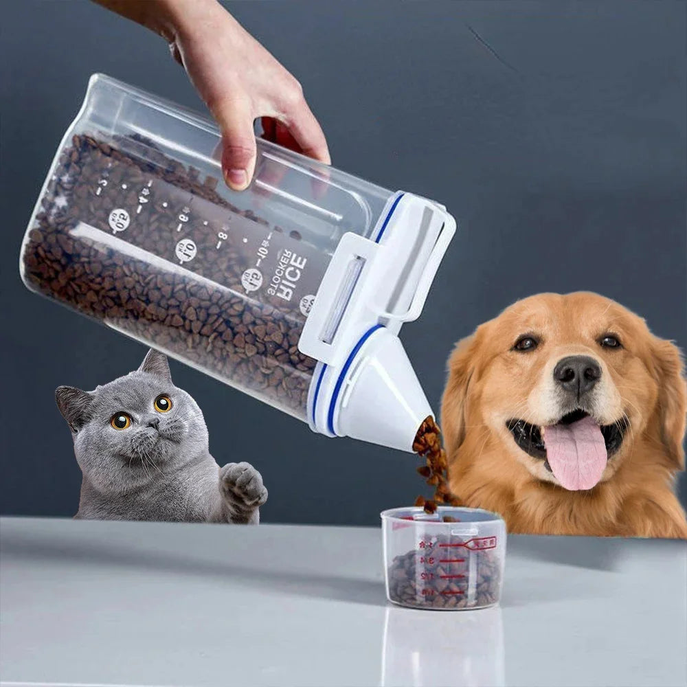 2kg Dog & Cat Food Storage Pail – Moisture-Proof Plastic Container with Measuring Cup