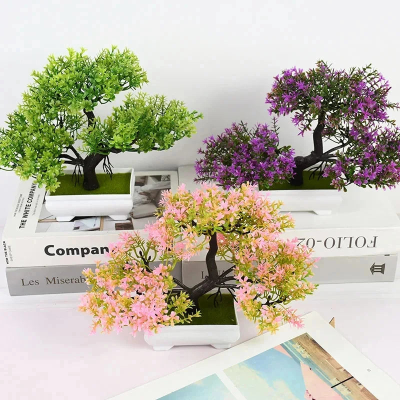1PC Artificial Bonsai Small Tree Pot – Fake Plant Potted Ornament for Home, Table, Hotel & Garden Decor