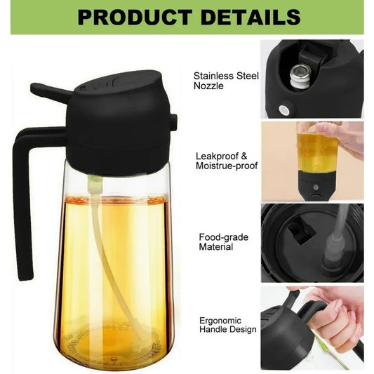 1-2PCS 2-in-1 Olive Oil Dispenser Bottle 500ml – Plastic Cooking Oil Sprayer for BBQ, Baking & Kitchen Use