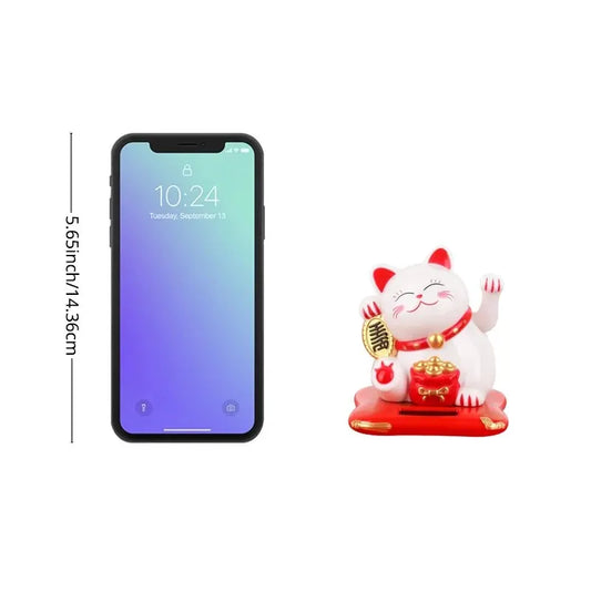 1pc Solar-Powered Lucky Beckoning Cat – Waving Wealth & Good Fortune Ornament for Home and Office