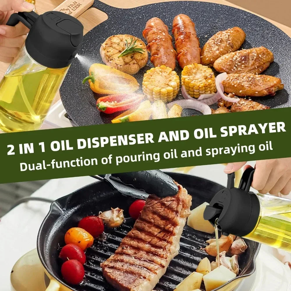 1-2PCS 2-in-1 Olive Oil Dispenser Bottle 500ml – Plastic Cooking Oil Sprayer for BBQ, Baking & Kitchen Use