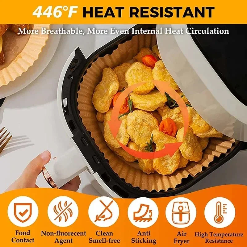 300PCS Air Fryer Disposable Paper Square Round Baking Paper Barbecue Plate NonStick Mat Kitchen Oven Oil Absorbing Paper Tool