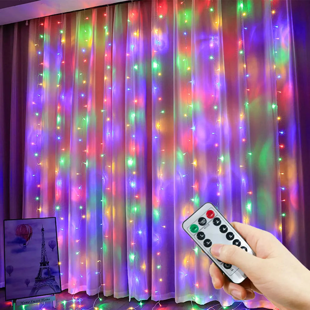 USB Curtain String Lights – 8 Modes LED Fairy Lights for Christmas, Halloween, Wedding & Home Decor