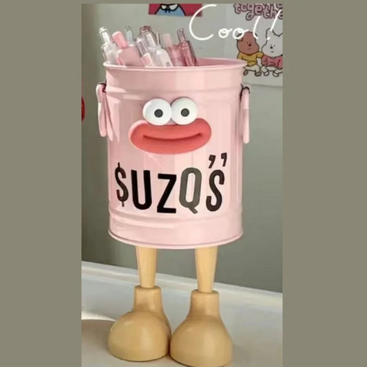 1 Pc Cartoon Pen Holder – Simple Desk & Office Storage Organizer with Random Letter Stickers