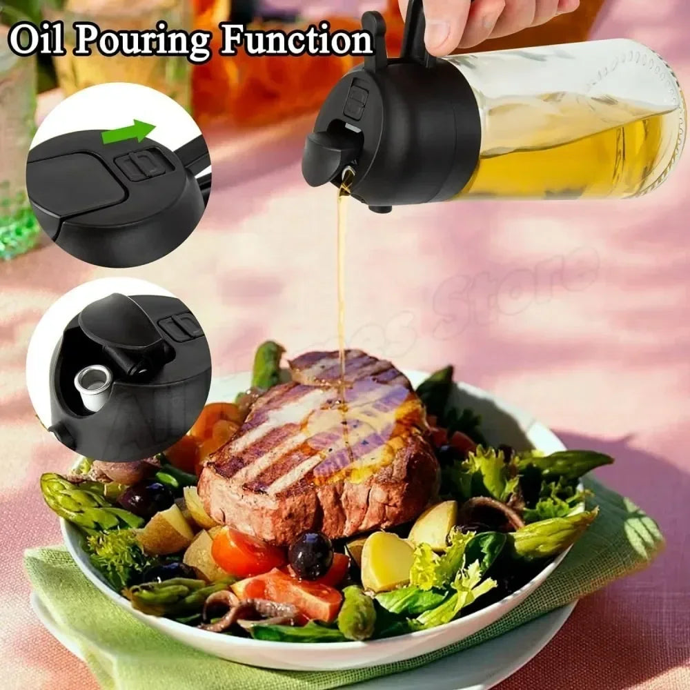 1-2PCS 2-in-1 Olive Oil Dispenser Bottle 500ml – Plastic Cooking Oil Sprayer for BBQ, Baking & Kitchen Use