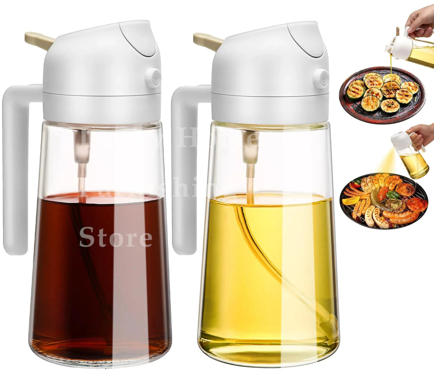 1-2PCS 2-in-1 Olive Oil Dispenser Bottle 500ml – Plastic Cooking Oil Sprayer for BBQ, Baking & Kitchen Use