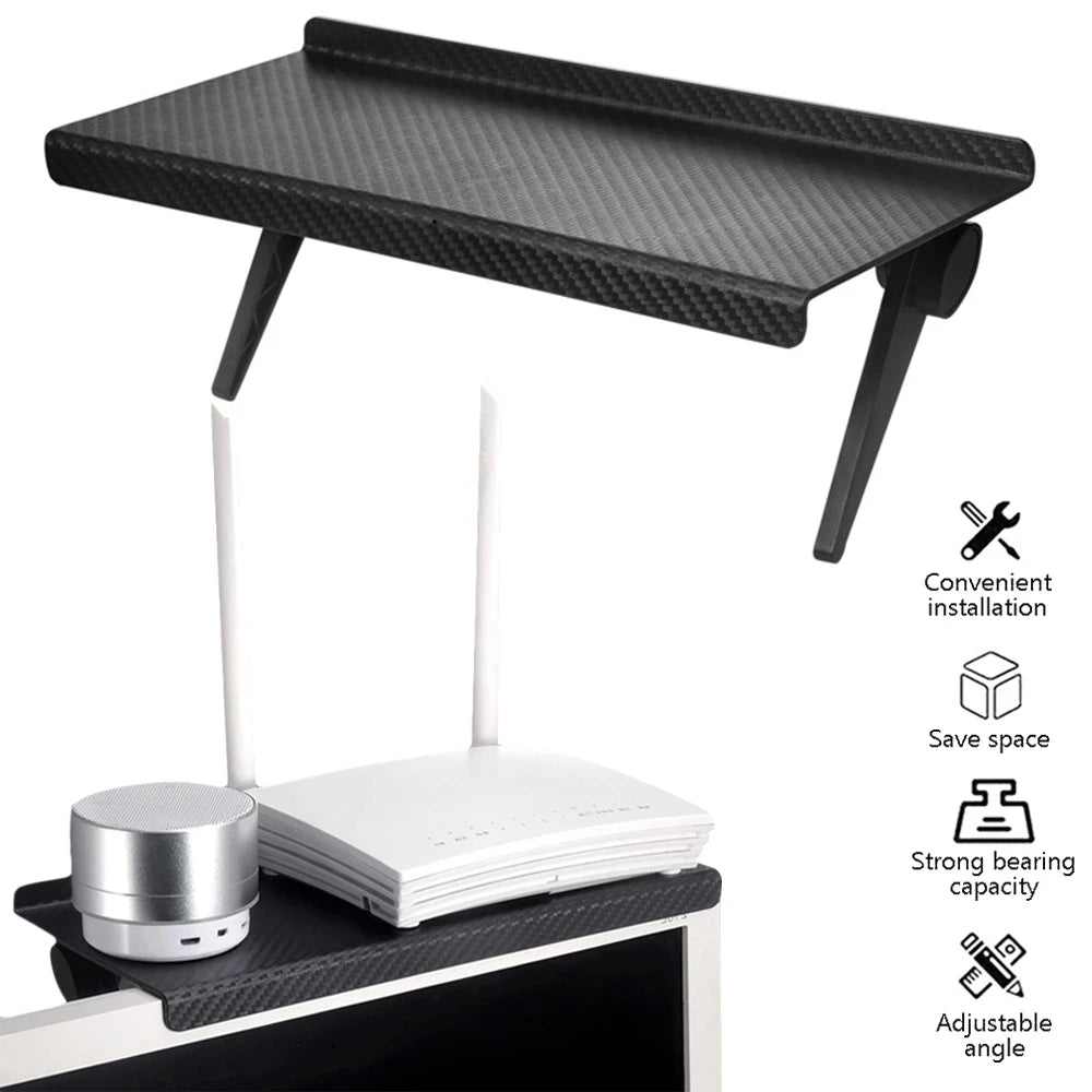 Home Organizer Adjustable TV Screen Top Shelf Rack – Computer Monitor & Desktop Display Stand with Router Storage