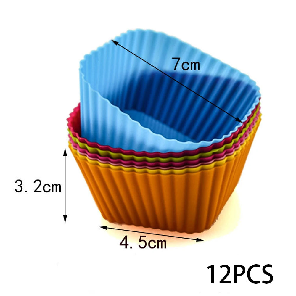 12pcs Silicone Cake Molds – Round & Heart Shape Muffin & Cupcake Baking Molds, BPA-Free Bakeware