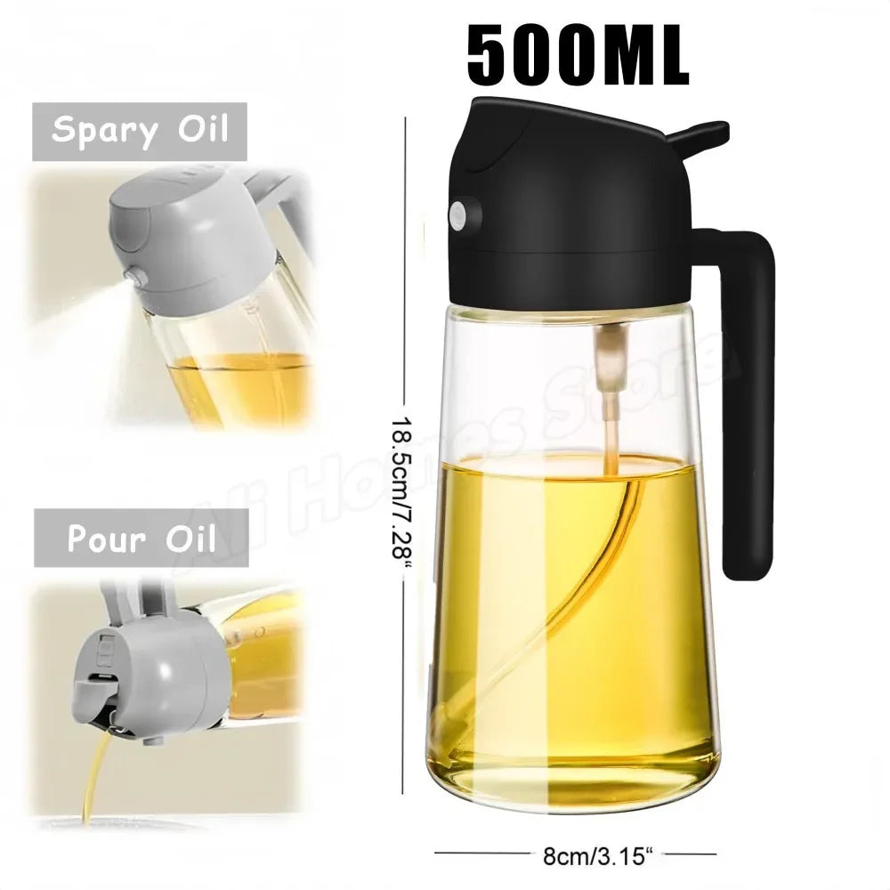 1-2PCS 2-in-1 Olive Oil Dispenser Bottle 500ml – Plastic Cooking Oil Sprayer for BBQ, Baking & Kitchen Use