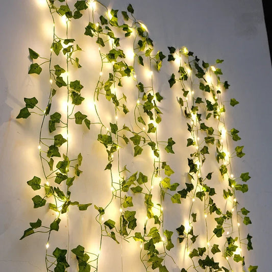 Flower Green Leaf String Lights – Artificial Vine Fairy Lights, Battery Powered Christmas Tree Garland for Wedding & Home Decor
