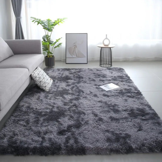 VIKAMA Simple Colorful Tie-Dye Silk Hair Carpet Non-Slip Bedroom Living Room Dirty Resistant Wearable Floor Mats Home Decoration