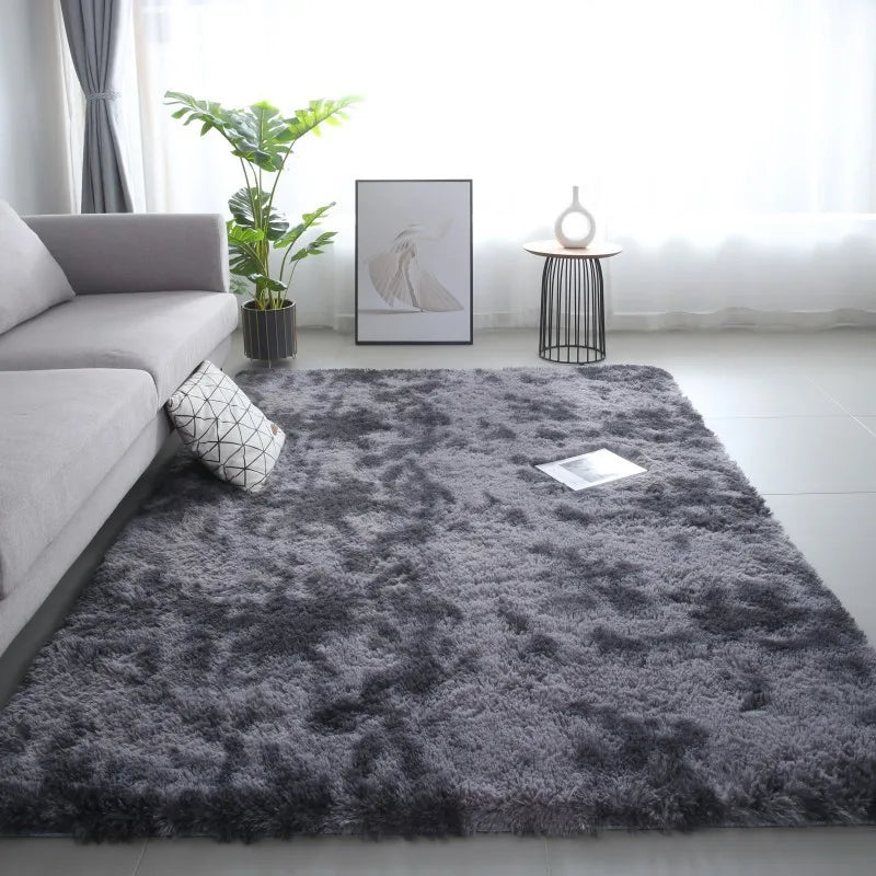 VIKAMA Simple Colorful Tie-Dye Silk Hair Carpet Non-Slip Bedroom Living Room Dirty Resistant Wearable Floor Mats Home Decoration