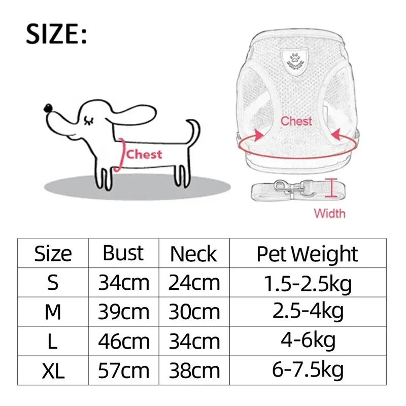 Adjustable Cat Harness Vest & Walking Lead – Polyester Mesh Dog Harness for Small & Medium Pets