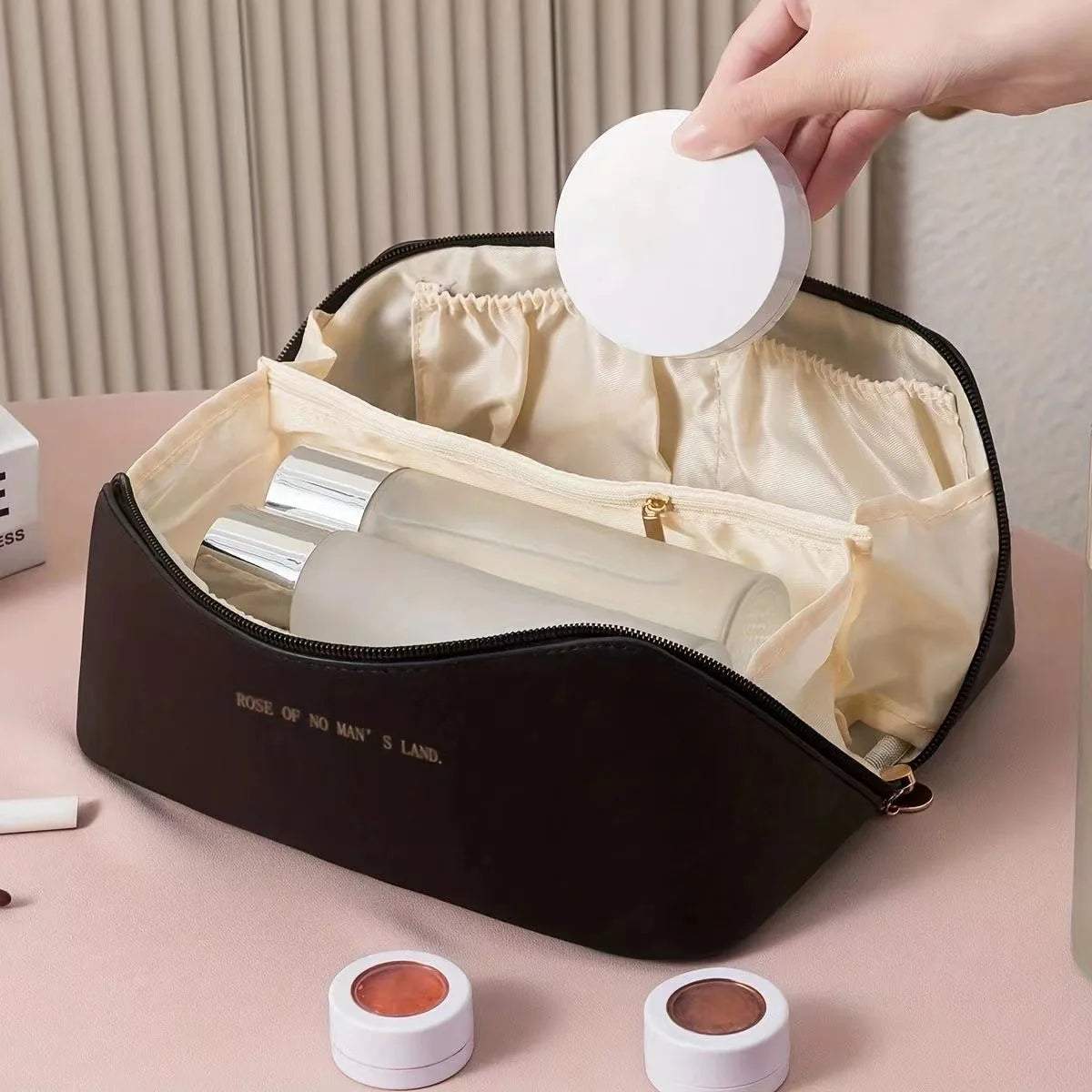 1PC Large-Capacity Portable Pu Advanced Cosmetic Bag Multi-Functional Toiletries Storage Pillow Bag For Home Travel