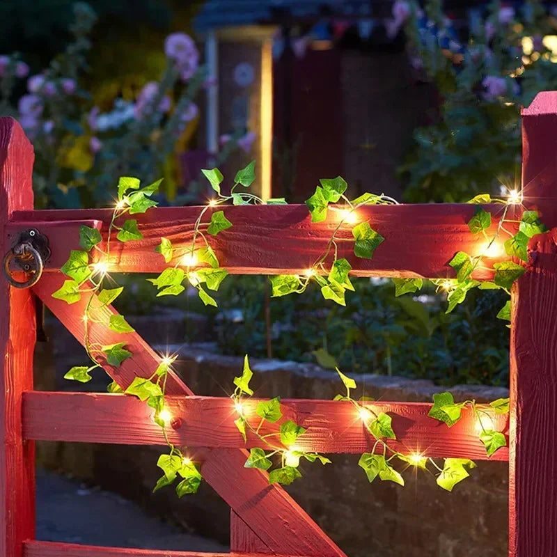 Flower Green Leaf String Lights – Artificial Vine Fairy Lights, Battery Powered Christmas Tree Garland for Wedding & Home Decor