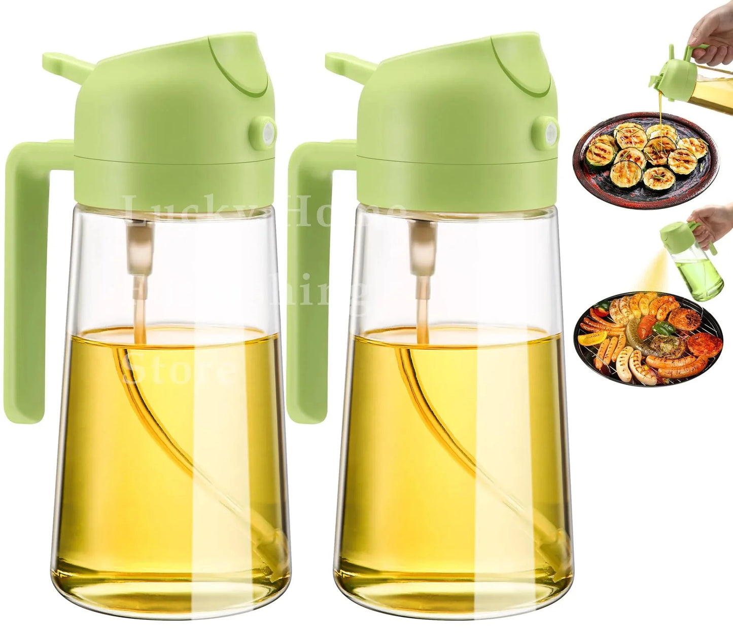 1-2PCS 2-in-1 Olive Oil Dispenser Bottle 500ml – Plastic Cooking Oil Sprayer for BBQ, Baking & Kitchen Use