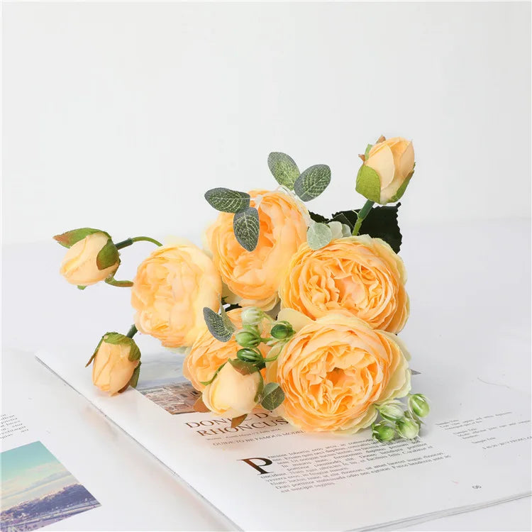 5 Forks 8 Heads Artificial Flowers Small Peony Bouquet Wedding Decorative Plants Wreaths Vases for Home Decoration Accessories