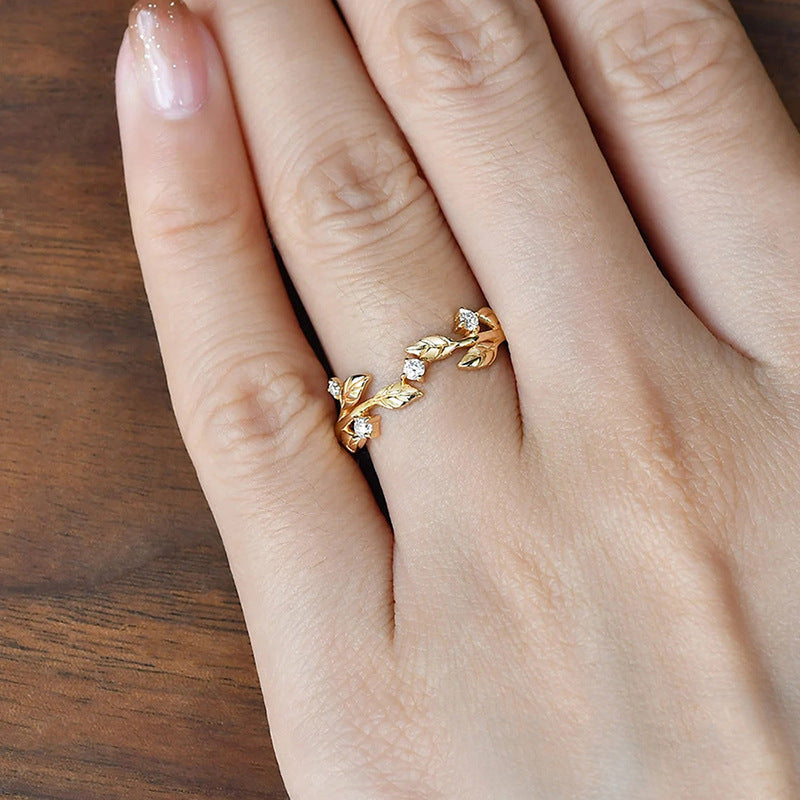 Female Flower And Branch Winding Pastoral Style Simple Ring