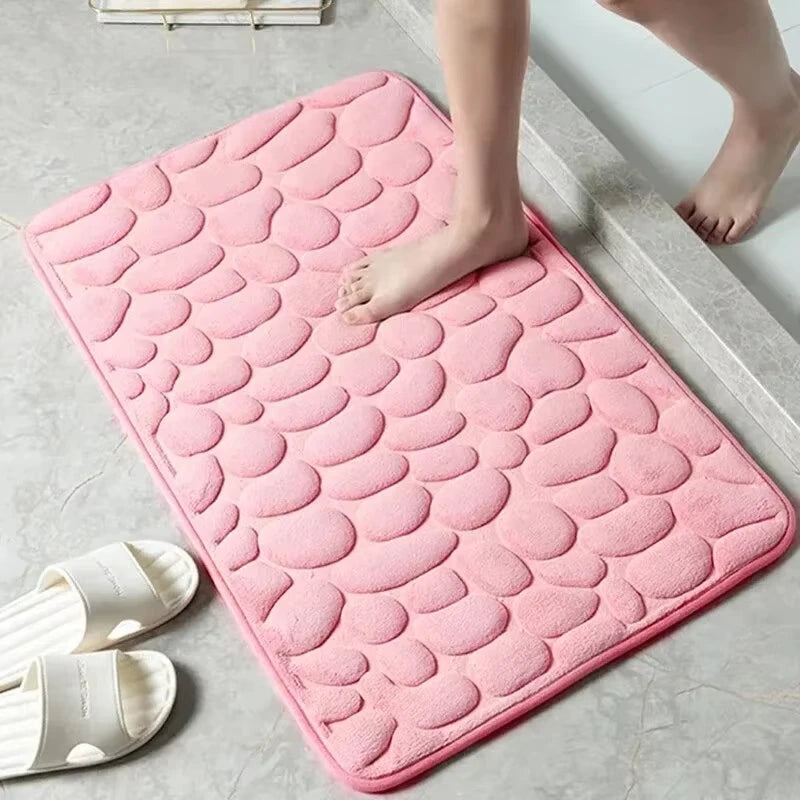 1PC Memory Foam Embossed Velvet Carpet – Non-Slip Cobblestone Floor Mat for Bathroom & Living Room