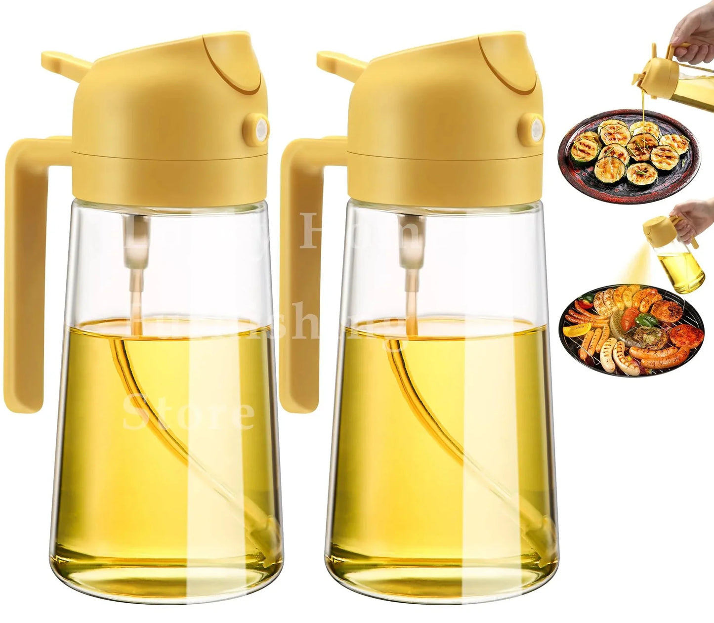 1-2PCS 2-in-1 Olive Oil Dispenser Bottle 500ml – Plastic Cooking Oil Sprayer for BBQ, Baking & Kitchen Use