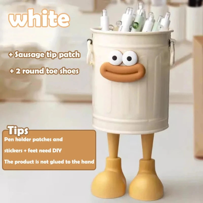 1 Pc Cartoon Pen Holder – Simple Desk & Office Storage Organizer with Random Letter Stickers