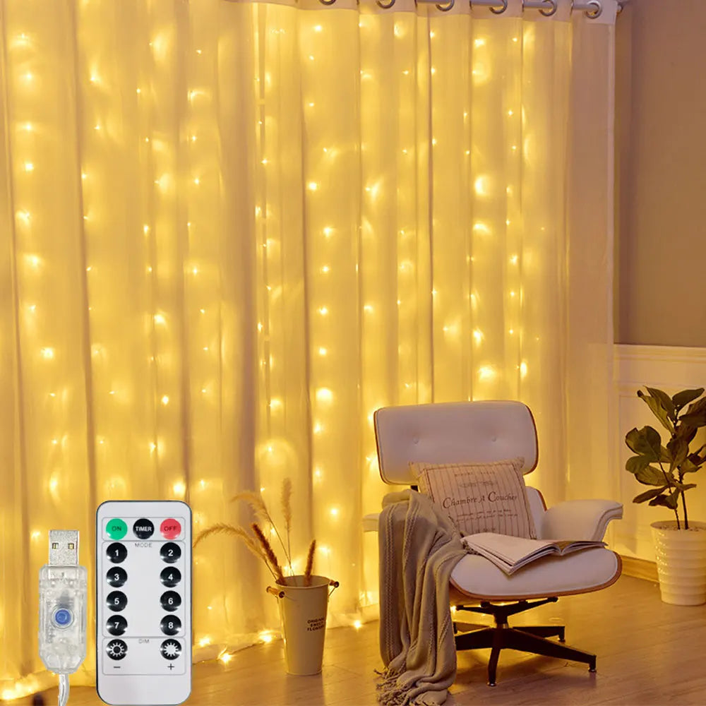 USB Curtain String Lights – 8 Modes LED Fairy Lights for Christmas, Halloween, Wedding & Home Decor