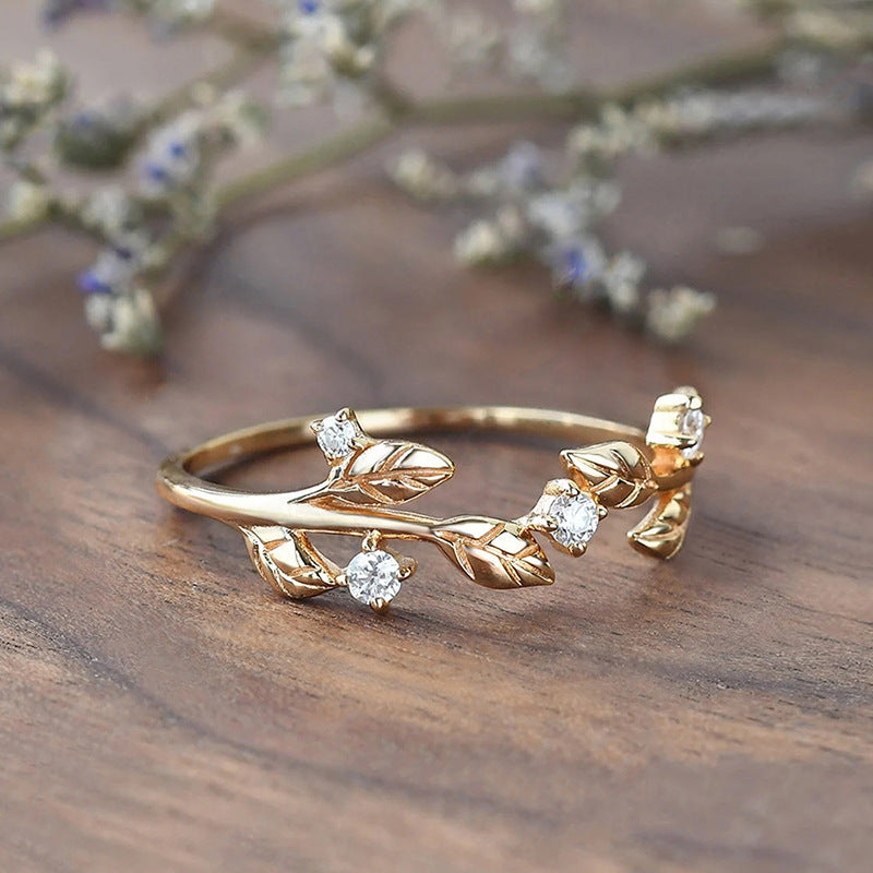Female Flower And Branch Winding Pastoral Style Simple Ring