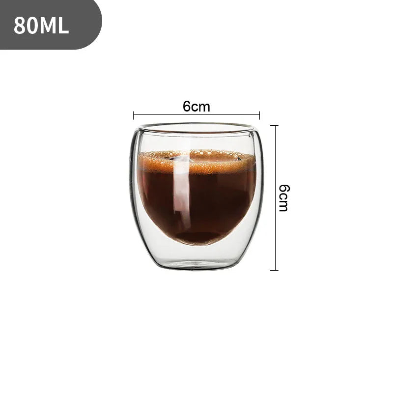 6pcs 2.7oz High Borosilicate Double-Layer Espresso Glass Cups – Transparent Insulated Coffee & Drink Cups