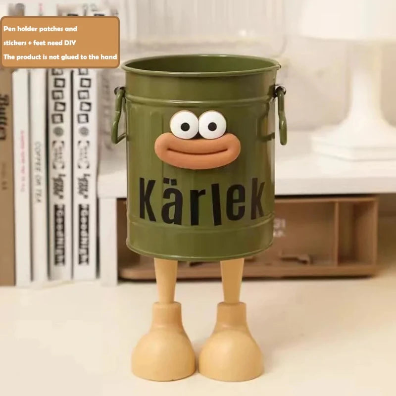 1 Pc Cartoon Pen Holder – Simple Desk & Office Storage Organizer with Random Letter Stickers