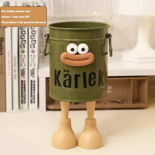 1 Pc Cartoon Pen Holder – Simple Desk & Office Storage Organizer with Random Letter Stickers