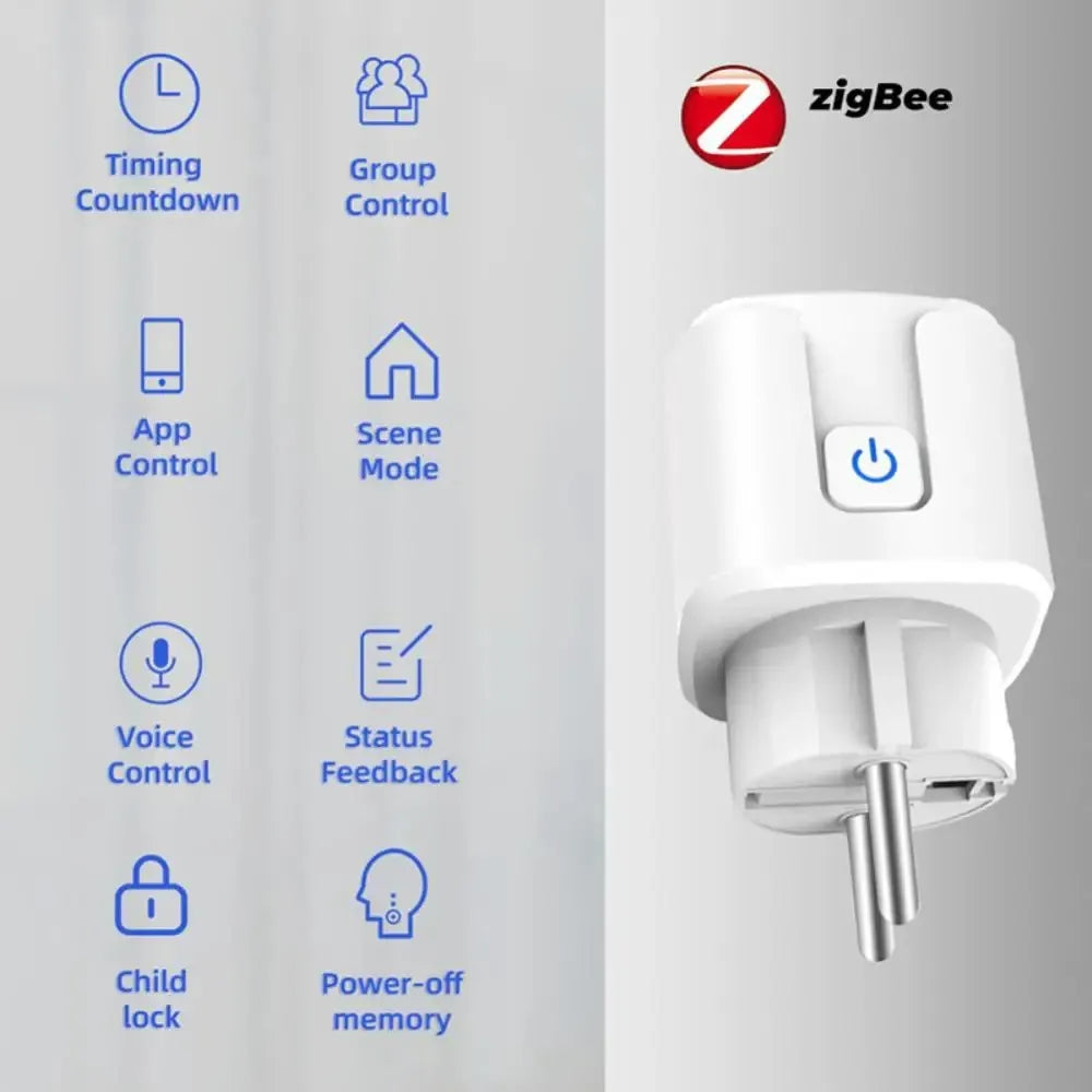 Tuya Smart Plug Zigbee EU 16A/20A – Smart Socket with Power Monitor, Timing & Voice Control (Alexa & Google Home Compatible)