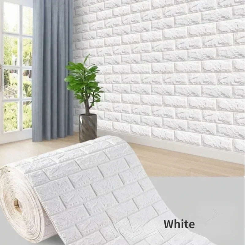 70cm x 2m 3D Soft Foam Brick Wallpaper Sticker Roll – DIY Self-Adhesive Decorative Wall Paper for Living Room, Kitchen & Bathroom