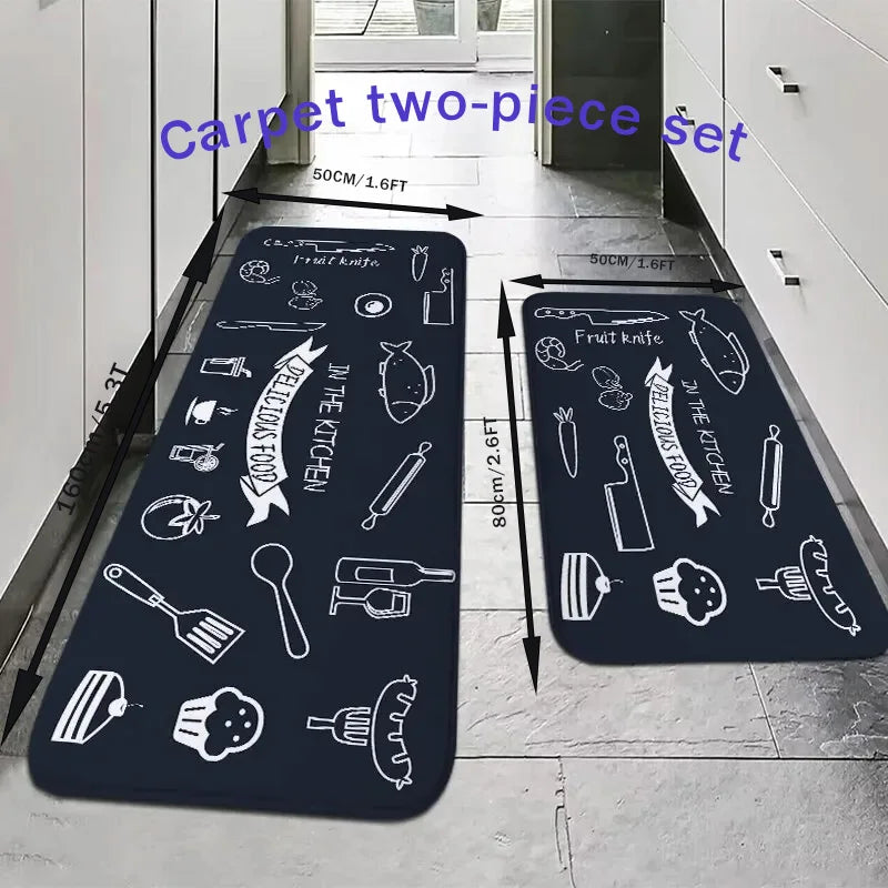 VIKAMA American Minimalist Kitchen Anti-Slip Floor Mat Bathroom Door Mat Kitchen Two-Piece Set Absorbent Carpet Home Decoration
