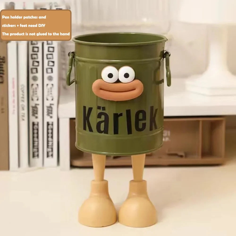 1 Pc Cartoon Pen Holder – Simple Desk & Office Storage Organizer with Random Letter Stickers
