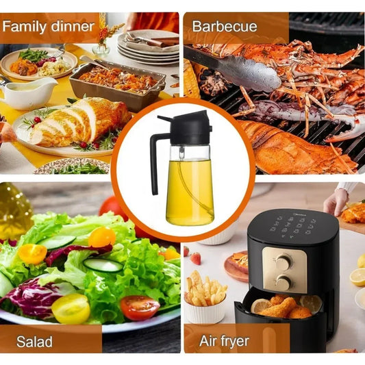 1-2PCS 2-in-1 Olive Oil Dispenser Bottle 500ml – Plastic Cooking Oil Sprayer for BBQ, Baking & Kitchen Use