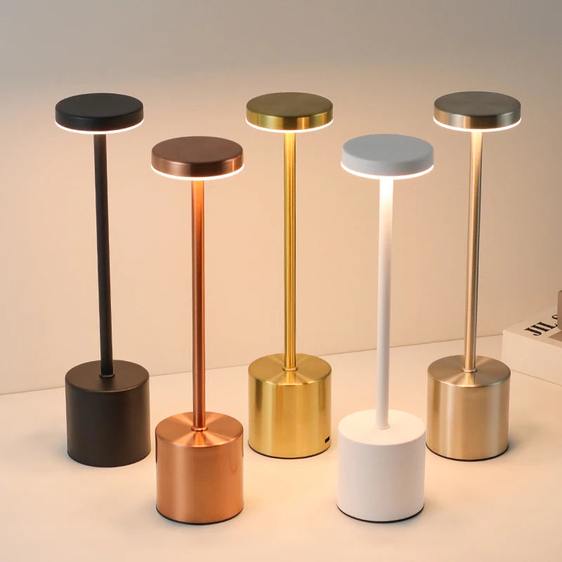 USB Rechargeable LED Table Lamp – Touch Control, 3-Color Dimmable Light, Metal Bedside & Desk Lamp