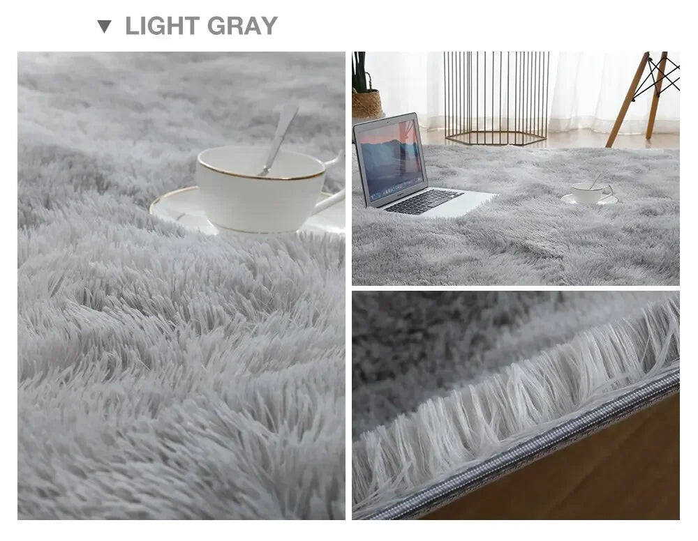 VIKAMA Simple Colorful Tie-Dye Silk Hair Carpet Non-Slip Bedroom Living Room Dirty Resistant Wearable Floor Mats Home Decoration