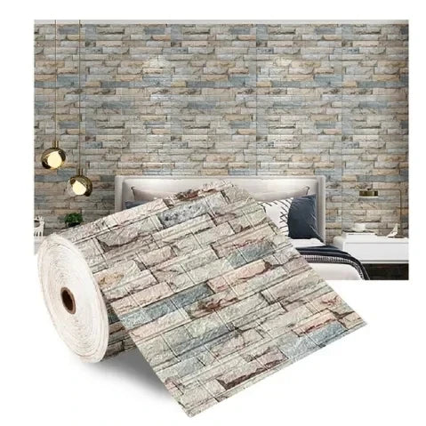 70cm x 2m 3D Soft Foam Brick Wallpaper Sticker Roll – DIY Self-Adhesive Decorative Wall Paper for Living Room, Kitchen & Bathroom