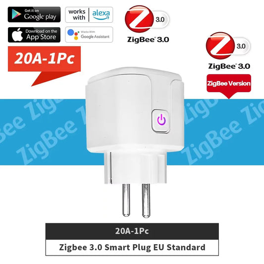 16A/20A Tuya Smart Socket WiFi ZigBee 3.0 EU Plug Power Monitor Timing Function APP Voice Control Alexa Google Home Yandex Alice